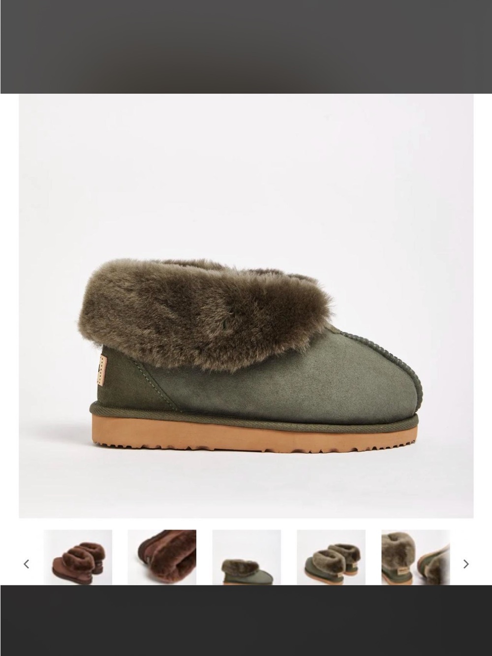 UGG Olive Green Faux Fur Cuff Slipper Since 74 Australian made